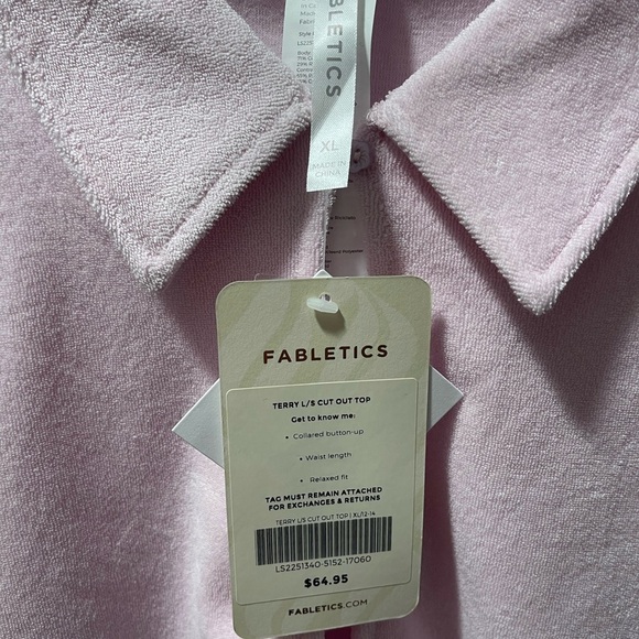 Fabletics Pink Terry Collared Button-Up Top - Picture 1 of 4